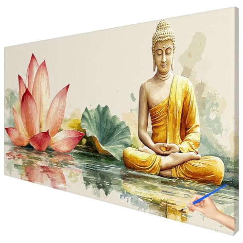 Malen Nach Zahlen Erwachsene Groß 150x60cm Malen Nach Zahlen Retro Basteln Erwachsene Lotus Paint by Numbers Adult Kit DIY Acrylfarbe Ölgemälde Set für Anfänger, Geschenke für Frauen Herbst Deko D-09 von Ciooyxee