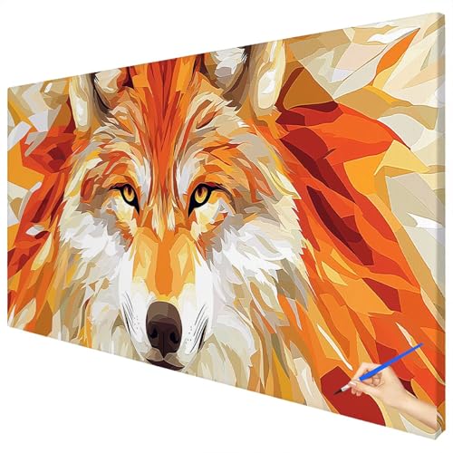 Malen Nach Zahlen Erwachsene Groß 150x60cm Malen Nach Zahlen Retro Basteln Erwachsene Wolf Paint by Numbers Adult Kit DIY Acrylfarbe Ölgemälde Set für Anfänger, Geschenke für Frauen Herbst Deko C-82 von Ciooyxee
