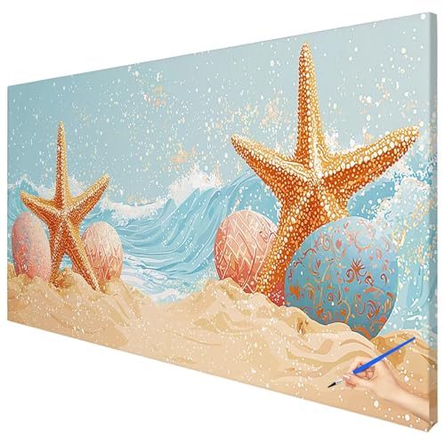 Malen Nach Zahlen Erwachsene Groß 150x60cm Malen Nach Zahlen Strand Basteln Erwachsene Wellen Paint by Numbers Adult Kit DIY Acrylfarbe Ölgemälde Set für Anfänger, Geschenke für Frauen Deko B-13 von Ciooyxee