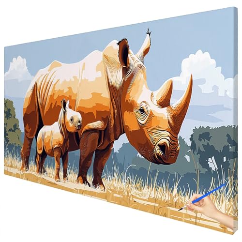 Malen Nach Zahlen Erwachsene Groß 150x60cm Malen Nach Zahlen Tiere Basteln Erwachsene Nashorn Paint by Numbers Adult Kit DIY Acrylfarbe Ölgemälde Set für Anfänger, Geschenke für Frauen Deko C-88 von Ciooyxee