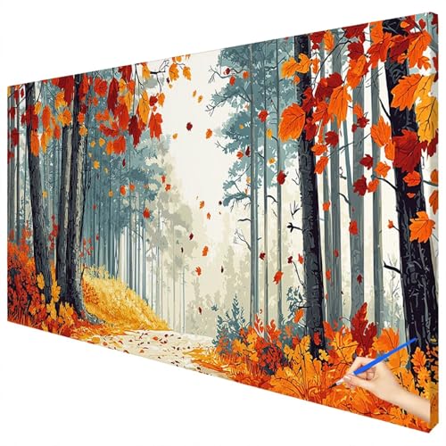 Malen Nach Zahlen Erwachsene Groß 150x60cm Malen Nach Zahlen Wald Basteln Erwachsene Herbst Paint by Numbers Adult Kit DIY Acrylfarbe Ölgemälde Set für Anfänger, Geschenke für Frauen Herbst Deko D-11 von Ciooyxee