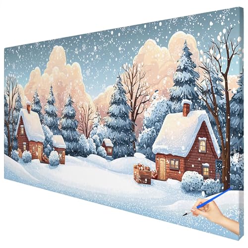 Malen Nach Zahlen Erwachsene Groß 150x60cm Malen Nach Zahlen Winter Basteln Erwachsene Landschaft Paint by Numbers Adult Kit DIY Acrylfarbe Ölgemälde Set Geschenke für Frauen Herbst Dekoration E-10 von Ciooyxee