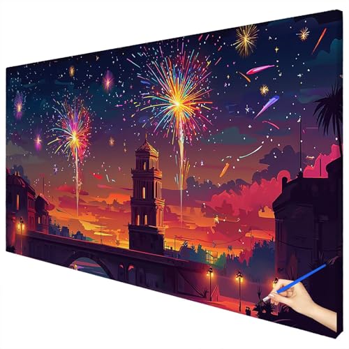 Malen Nach Zahlen Erwachsene Groß 180x70cm Malen Nach Zahlen London Basteln Erwachsene Landschaft Paint by Numbers Adult Kit DIY Acrylfarbe Ölgemälde Set Geschenke für Frauen Herbst Dekoration B-29 von Ciooyxee