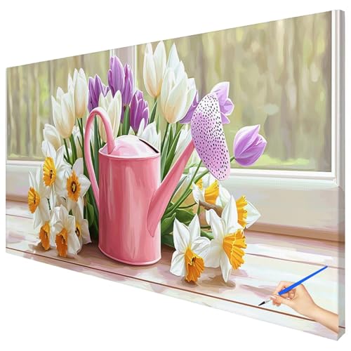 Malen Nach Zahlen Erwachsene Groß 70x30cm Malen Nach Zahlen Blumen Basteln Erwachsene Modern Paint by Numbers Adult Kit DIY Acrylfarbe Ölgemälde Set für Anfänger, Geschenke für Frauen Deko C-72 von Ciooyxee