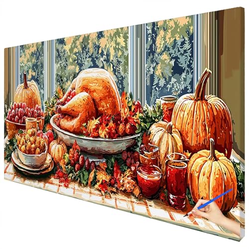 Malen Nach Zahlen Erwachsene Groß 70x30cm Malen Nach Zahlen Küche Basteln Erwachsene Kürbis Paint by Numbers Adult Kit DIY Acrylfarbe Ölgemälde Set für Anfänger, Geschenke für Frauen Herbst Deko D-15 von Ciooyxee
