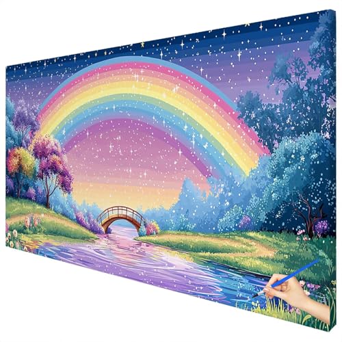 Malen Nach Zahlen Erwachsene Groß 70x30cm Malen Nach Zahlen Landschaft Basteln Erwachsene Regenbogen Paint by Numbers Adult Kit DIY Acrylfarbe Ölgemälde Set Geschenke für Frauen Herbst Dekoration A-70 von Ciooyxee