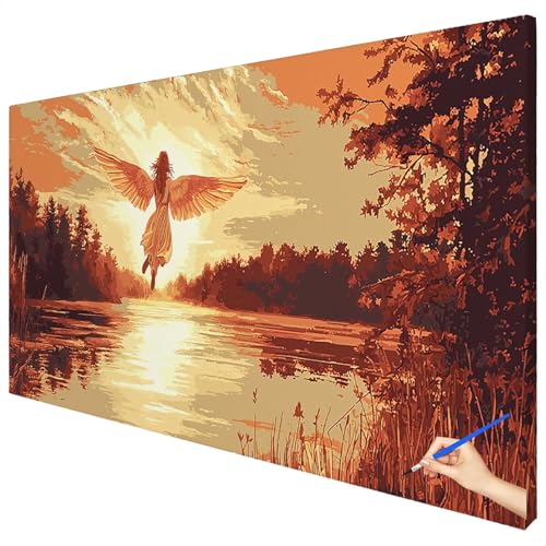 Malen Nach Zahlen Erwachsene Herbst 120x50cm XXL Malen Nach Zahlen Kinder ab 10 DIY Set Erwachsene Anfänger Paint by Numbers Engel Handgemalt Ölgemälde Leinwand Geschenke für Frauen Herbstdeko B-10 von Ciooyxee