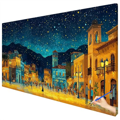 Malen Nach Zahlen Erwachsene Landschaft 100x40cm XXL Malen Nach Zahlen Kinder ab 10 DIY Set Erwachsene Anfänger Paint by Numbers Sternennacht Handgemalt Ölgemälde Leinwand Kit für Herbstdeko E-53 von Ciooyxee