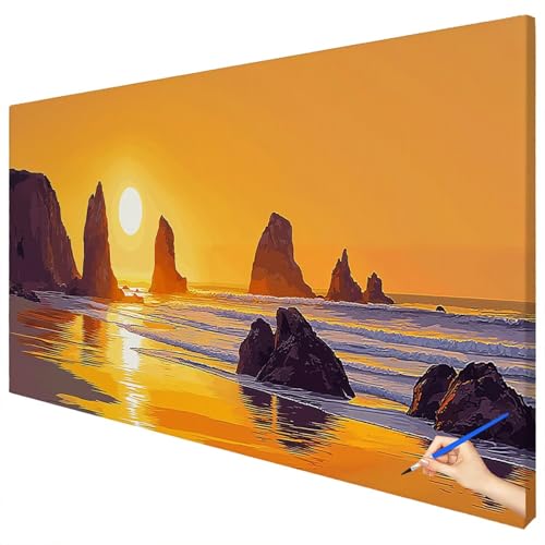 Malen Nach Zahlen Erwachsene Landschaft 100x40cm XXL Malen Nach Zahlen Kinder ab 10 DIY Set Erwachsene Anfänger Paint by Numbers Strand Handgemalt Ölgemälde Leinwand Kit für Geschenke Herbstdeko E-41 von Ciooyxee