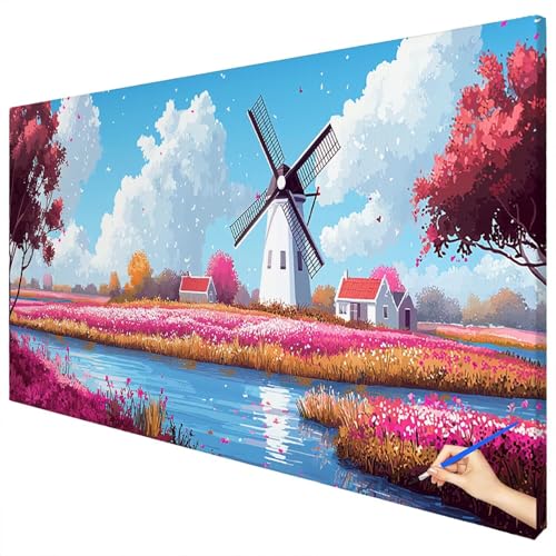 Malen Nach Zahlen Erwachsene Landschaft 150x60cm XXL Malen Nach Zahlen Kinder ab 10 DIY Set Erwachsene Anfänger Paint by Numbers Blumen Handgemalt Ölgemälde Leinwand Kit für Geschenke Herbstdeko E-39 von Ciooyxee