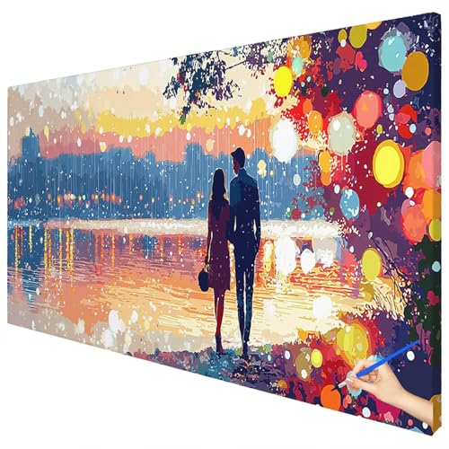 Malen Nach Zahlen Erwachsene Landschaft 180x70cm XXL Malen Nach Zahlen Kinder ab 10 DIY Set Erwachsene Anfänger Paint by Numbers Paar Handgemalt Ölgemälde Leinwand Kit für Geschenke Herbstdeko C-67 von Ciooyxee