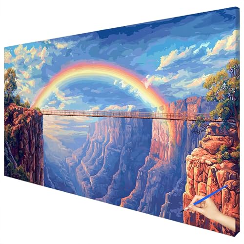 Malen Nach Zahlen Erwachsene Landschaft 180x70cm XXL Malen Nach Zahlen Kinder ab 10 DIY Set Erwachsene Anfänger Paint by Numbers Regenbogen Handgemalt Ölgemälde Leinwand Kit Geschenke Herbstdeko C-57 von Ciooyxee
