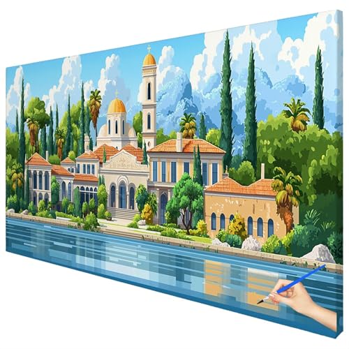 Malen Nach Zahlen Erwachsene Landschaft 180x70cm XXL Malen Nach Zahlen Kinder ab 10 DIY Set Erwachsene Anfänger Paint by Numbers Stadt Handgemalt Ölgemälde Leinwand Kit für Geschenke Herbstdeko D-20 von Ciooyxee