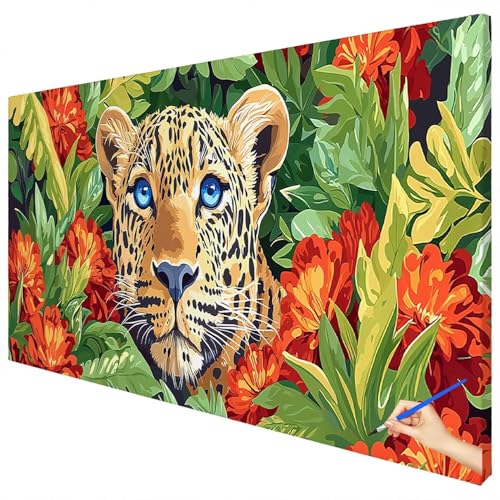 Malen Nach Zahlen Erwachsene Leopard 180x70cm XXL Malen Nach Zahlen Kinder ab 10 DIY Set Erwachsene Anfänger Paint by Numbers Pflanzen Handgemalt Ölgemälde Leinwand Kit für Geschenke Herbstdeko E-29 von Ciooyxee