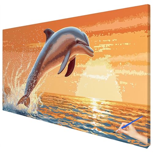Malen Nach Zahlen Erwachsene Meer 100x40cm XXL Malen Nach Zahlen Kinder ab 10 DIY Set Erwachsene Anfänger Paint by Numbers Delphin Handgemalt Ölgemälde Leinwand Geschenke für Frauen Herbstdeko A-95 von Ciooyxee
