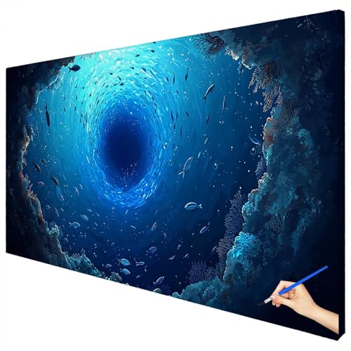 Malen Nach Zahlen Erwachsene Meer 100x40cm XXL Malen Nach Zahlen Kinder ab 10 DIY Set Erwachsene Anfänger Paint by Numbers Fisch Handgemalt Ölgemälde Leinwand Kit Geschenke für Frauen Herbstdeko B-18 von Ciooyxee
