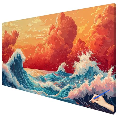 Malen Nach Zahlen Erwachsene Meer 100x40cm XXL Malen Nach Zahlen Kinder ab 10 DIY Set Erwachsene Anfänger Paint by Numbers Landschaft Handgemalt Ölgemälde Leinwand Kit für Geschenke Herbstdeko E-13 von Ciooyxee