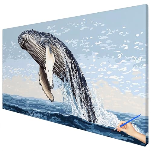 Malen Nach Zahlen Erwachsene Meer 150x60cm XXL Malen Nach Zahlen Kinder ab 10 DIY Set Erwachsene Anfänger Paint by Numbers Wal Handgemalt Ölgemälde Leinwand Kit Geschenke für Frauen Herbstdeko A-97 von Ciooyxee