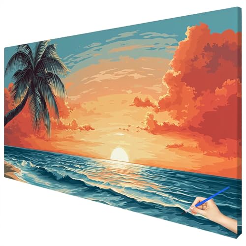 Malen Nach Zahlen Erwachsene Meer 180x70cm XXL Malen Nach Zahlen Kinder ab 10 DIY Set Erwachsene Anfänger Paint by Numbers Baum Handgemalt Ölgemälde Leinwand Kit Geschenke für Frauen Herbstdeko B-12 von Ciooyxee
