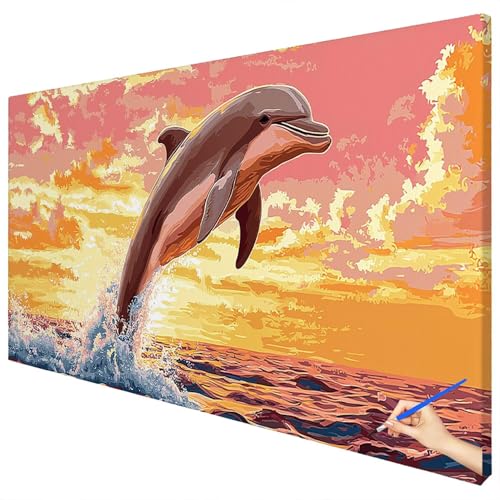 Malen Nach Zahlen Erwachsene Meer 180x70cm XXL Malen Nach Zahlen Kinder ab 10 DIY Set Erwachsene Anfänger Paint by Numbers Delphin Handgemalt Ölgemälde Leinwand Geschenke für Frauen Herbstdeko E-07 von Ciooyxee