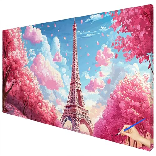 Malen Nach Zahlen Erwachsene Paris 120x50cm XXL Malen Nach Zahlen Kinder ab 10 DIY Set Erwachsene Anfänger Paint by Numbers Landschaft Handgemalt Ölgemälde Leinwand Kit für Geschenke Herbstdeko E-31 von Ciooyxee