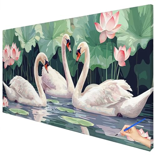 Malen Nach Zahlen Erwachsene Schwan 120x50cm XXL Malen Nach Zahlen Kinder ab 10 DIY Set Erwachsene Anfänger Paint by Numbers Blumen Handgemalt Ölgemälde Leinwand Kit für Geschenke Herbstdeko D-22 von Ciooyxee
