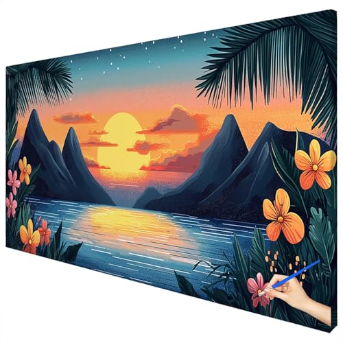 Malen Nach Zahlen Erwachsene Sonnenuntergang 180x70cm XXL Malen Nach Zahlen Kinder ab 10 DIY Set Erwachsene Anfänger Paint by Numbers Landschaft Handgemalt Ölgemälde Leinwand Kit für Herbstdeko E-09 von Ciooyxee