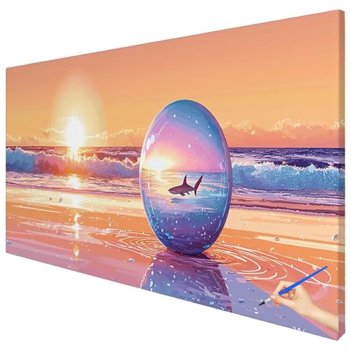 Malen Nach Zahlen Erwachsene Strand 180x70cm XXL Malen Nach Zahlen Kinder ab 10 DIY Set Erwachsene Anfänger Paint by Numbers Sonnenuntergang Handgemalt Ölgemälde Leinwand Kit Geschenke Herbstdeko D-08 von Ciooyxee