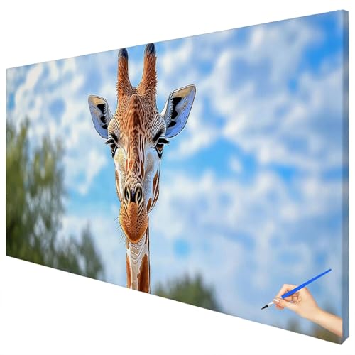 Malen Nach Zahlen Erwachsene Tiere 120x50cm XXL Malen Nach Zahlen Kinder ab 10 DIY Set Erwachsene Anfänger Paint by Numbers Giraffe Handgemalt Ölgemälde Leinwand Kit für Geschenke Herbstdeko A-77 von Ciooyxee