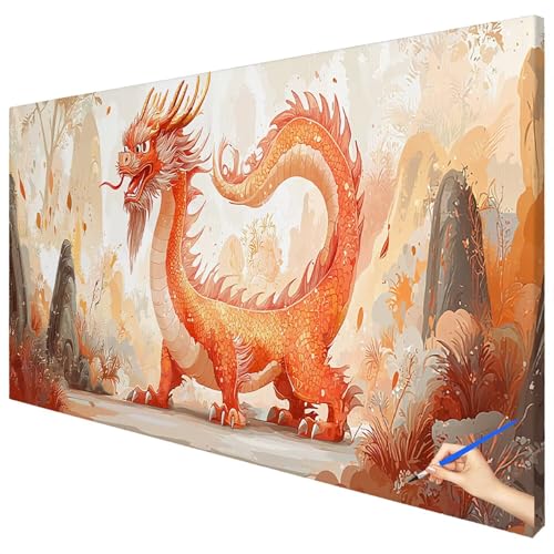 Malen Nach Zahlen Erwachsene Tiere 180x70cm XXL Malen Nach Zahlen Kinder ab 10 DIY Set Erwachsene Anfänger Paint by Numbers Drachen Handgemalt Ölgemälde Leinwand Kit für Geschenke Herbstdeko E-23 von Ciooyxee