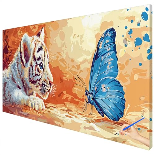 Malen Nach Zahlen Erwachsene Tiger 180x70cm XXL Malen Nach Zahlen Kinder ab 10 DIY Set Erwachsene Anfänger Paint by Numbers Schmetterling Handgemalt Ölgemälde Leinwand Kit Geschenke Herbstdeko B-16 von Ciooyxee