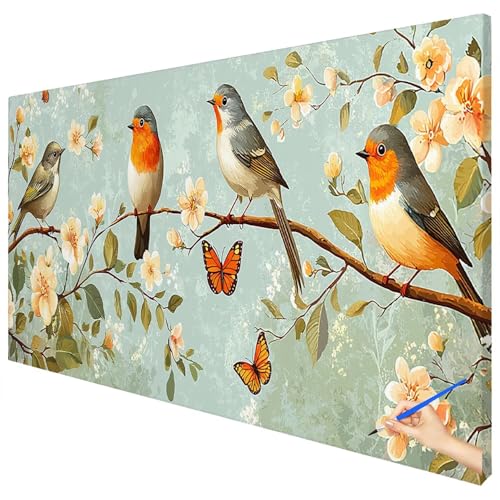 Malen Nach Zahlen Erwachsene Vogel 150x60cm XXL Malen Nach Zahlen Kinder ab 10 DIY Set Erwachsene Anfänger Paint by Numbers Blumen Handgemalt Ölgemälde Leinwand Geschenke für Frauen Herbstdeko E-11 von Ciooyxee