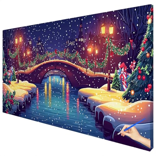 Malen Nach Zahlen Erwachsene Weihnachten 180x70cm XXL Malen Nach Zahlen Kinder ab 10 DIY Set Erwachsene Anfänger Paint by Numbers Winter Handgemalt Ölgemälde Leinwand Kit Geschenke Herbstdeko D-90 von Ciooyxee