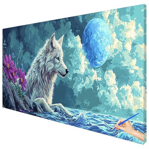 Malen Nach Zahlen Erwachsene Wolf 180x70cm XXL Malen Nach Zahlen Kinder ab 10 DIY Set Erwachsene Anfänger Paint by Numbers Mond Handgemalt Ölgemälde Leinwand Kit Geschenke für Frauen Herbstdeko E-25 von Ciooyxee
