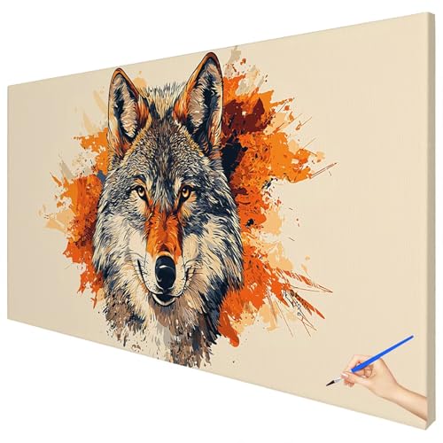 Malen Nach Zahlen Erwachsene Wolf 180x70cm XXL Malen Nach Zahlen Kinder ab 10 DIY Set Erwachsene Anfänger Paint by Numbers Retro Handgemalt Ölgemälde Leinwand Kit Geschenke für Frauen Herbstdeko C-91 von Ciooyxee