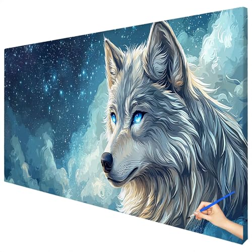 Malen Nach Zahlen Erwachsene Wolf 180x70cm XXL Malen Nach Zahlen Kinder ab 10 DIY Set Erwachsene Anfänger Paint by Numbers Sternennacht Handgemalt Ölgemälde Leinwand Kit für Geschenke Herbstdeko D-04 von Ciooyxee
