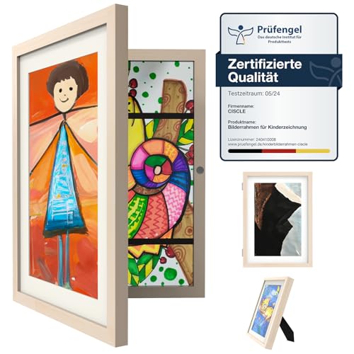 Ciscle Bilderrahmen Kinderzeichnungen, 1 Stück A4 Befüllba Kunstfotorahmen für Kinder, Frontöffnung Bilderrahmen für Kunstwerke, Ideal für Kinderzeichnungen, Kunstprojekte, Schule, Zuhause (Holz) von Ciscle