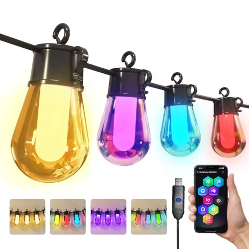 Ciskotu 15M LED Lichterkette Außen Bunt Strom mit 20 RGB S14 Glühbirne, Party Lichterkette Aussen over 100+ Modus, für Outdoor Wasserdicht Terrasse, Hinterhof, Hochzeit, Garten, Balkon (Smart App) von Ciskotu