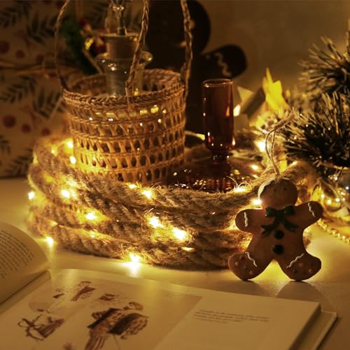 Ciskotu 3M LED Lichterkette Seil USB, 60 LEDs Lichterkette Deko, Weihnachten Beleuchtung für für Weihnachten, Party, Hochzeit Gartenleuchte (Beiges Baumwollseil) von Ciskotu