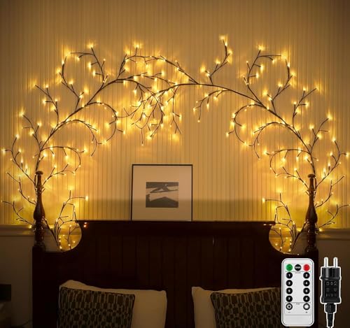 Ciskotu Lichterkette Willow Vine mit Stecker, 144 LEDs Weidenrebe Baum Lichterketten für zimmer, LED Baum Wanddeko Wohnzimmer, Künstliche Lichterzweige Schlafzimmer Deko von Ciskotu