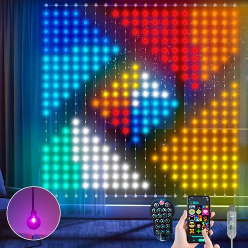 Ciskotu LED Lichtervorhang, 86+ Modi RGBIC Smart Vorhang Lichter DIY Dynamisch Muster mit 400 LED, IP65 Wasserdicht Mehrfarbig Lichterketten Vorhang für Weihnachten Deko (2 x 2M) von Ciskotu