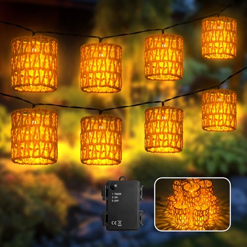 Ciskotu Lichterkette Batterie mit Timer Funktion, 3M 10 LED Lichterkette Außen Innen Handgestrickte Lampions im Böhmischen Stil, Lichterkette Outdoor für Garten, Balkon, Terrasse, Zimmer von Ciskotu