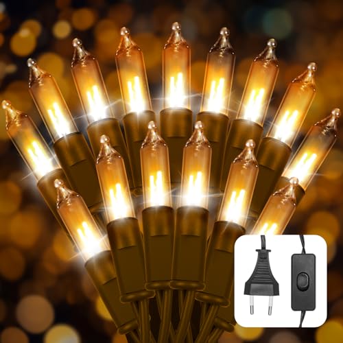 Ciskotu Lichterkette Innen Warmweiß mit Stecker, 4.35M 20Lichter Mini Glühbirne Lichterkette Innen Außen Deko mit Schalter, Geeignet für Raum, Weihnachten, Party, Garten, Camping(Schwarze Linie) von Ciskotu