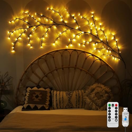 Ciskotu Lichterkette Willow Vine, 8 Modes USB Weidenrebe Baum Lichter mit Fernbedienung|Timer, 144 LED Biegbare Künstliche Baumzweige Lichter, Innen Wanddeko Aesthetic Room Schlafzimmer Deko von Ciskotu