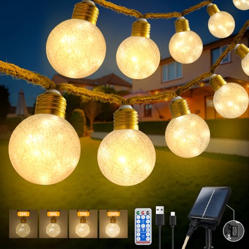 Ciskotu Solar Lichterkette Aussen, 6M/160LED 16 Cotton Ball SolarLichterkette Außen mit Fernbedienung, 8Modi Outdoor Lichterketten Solar Wetterfest für Deko Balkon, Garten, Terassen von Ciskotu