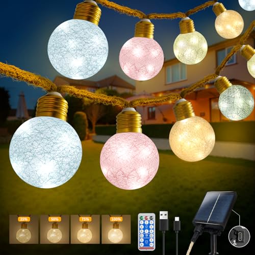 Ciskotu Solar Lichterkette Aussen, 6M/160LED 16 Cotton Ball SolarLichterkette Außen mit Fernbedienung, 8Modi Outdoor Lichterketten Solar Wetterfest für Deko Balkon, Garten, Terassen von Ciskotu