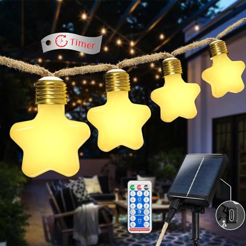 Ciskotu Solar Lichterkette Aussen, 8.0M 15 Glühbirnen 8 Modi LED Stern Hanfseil Lichterkette Außen Wetterfest Gartenleuchte, Vintage Outdoor Hanfseil Lichterkette für Garten, Balkon,Terrasse (Weiß) Ciskotu Solar Lichterkette Aussen, 8.0M 15 Glühbirnen 8 Modi LED Stern Hanfseil Lichterkette Außen Wetterfest Gartenleuchte, Vintage Outdoor Hanfseil Lichterkette für Garten, Balkon,Terrasse (Weiß) von Ciskotu