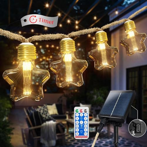 Ciskotu Solar Lichterkette Aussen, 8.0M 15 Glühbirnen 8 Modi LED Stern Hanfseil Lichterkette Außen Wetterfest Gartenleuchte, Vintage Outdoor Hanfseil Lichterkette für Garten, Balkon,Terrasse Ciskotu Solar Lichterkette Aussen, 8.0M 15 Glühbirnen 8 Modi LED Stern Hanfseil Lichterkette Außen Wetterfest Gartenleuchte, Vintage Outdoor Hanfseil Lichterkette für Garten, Balkon,Terrasse von Ciskotu