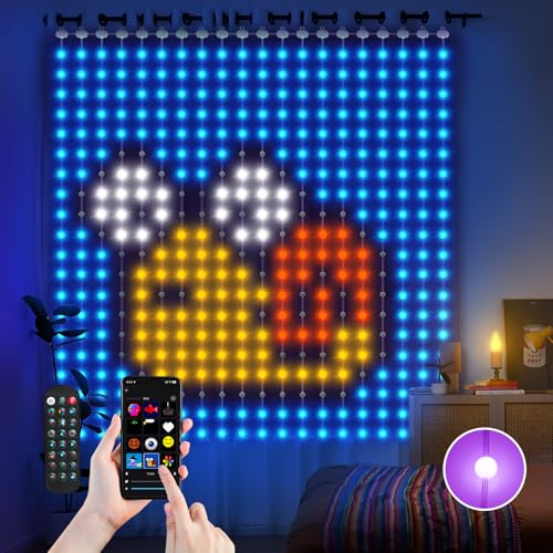 Ciskotu® Lichterketten Vorhang, 186+ Modi RGBIC Smart Lichtervorhang Led Vorhang 2 x 2 M, IP65 Wasserdicht DIY Dynamisches Lichtmuster mit 400 LED Lichtvorhang, Lichterkette Wand Weihnachtsdeko von Ciskotu