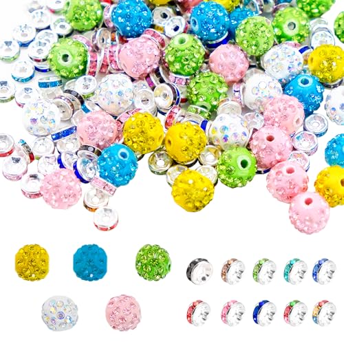 250 Stück Zwischenperlen Strass Spacer Perlen Zum Auffädeln Perlen Für Armbänder Kristall Metallperlen Runde Strasssteine Glitzer Zwischenperlen für Armbänder Strassperlen 10 Farben von Cisolen